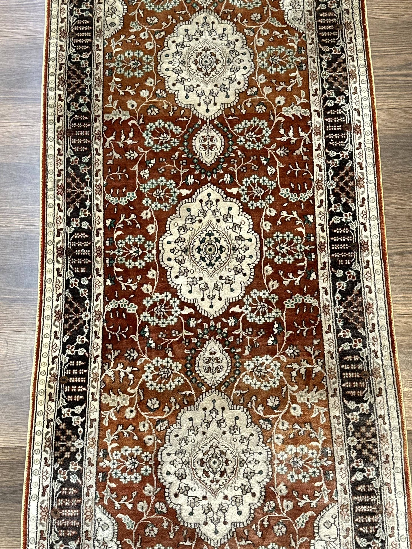 Turkish Silk Narrow Runner Rug 2 x 5.8, Very Fine 340 KPSI, Floral Medallions, Red - Nuvé
