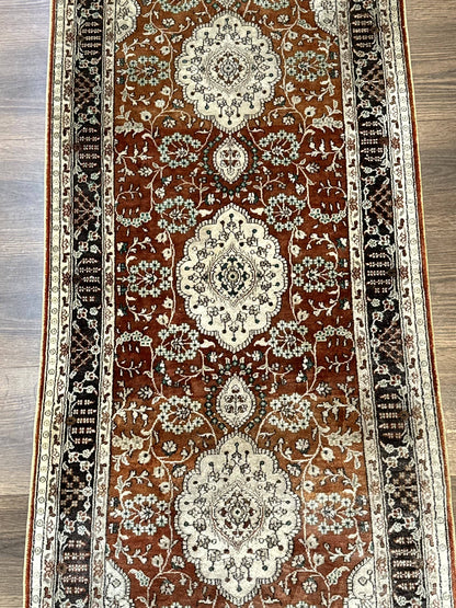 Turkish Silk Narrow Runner Rug 2 x 5.8, Very Fine 340 KPSI, Floral Medallions, Red - Nuvé
