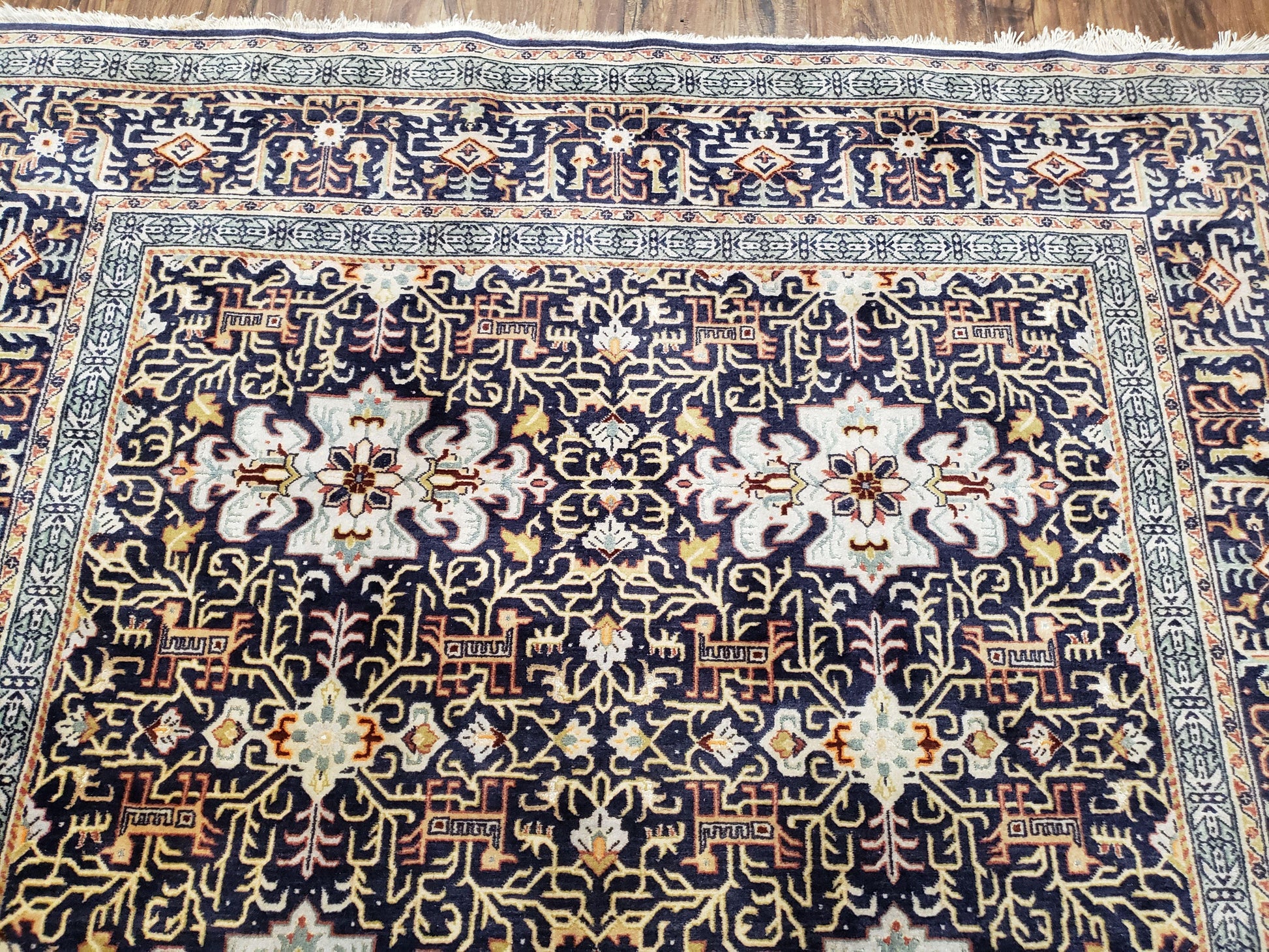 Navy Blue Persian Kashan Rug, Hand-Knotted, Wool, 4' 8" x 7' 4", Pair B - Nuvé