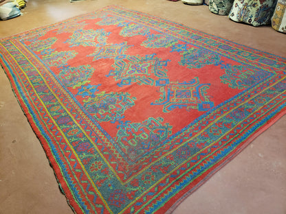 7x11 Turkish Oushak Rug, Vintage Red & Blue Oriental Carpet, Hand Knotted Wool Area Rug 7 x 11, Turkish Sparta Rug, Antique Turkish Rug Nice - Nuvé
