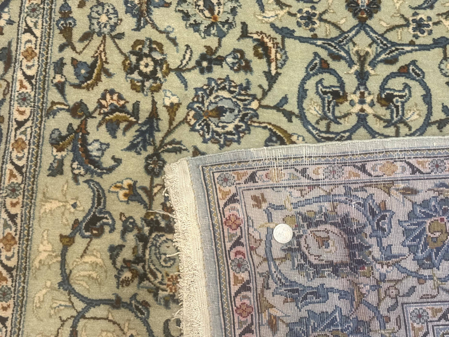Persian Kashan Rug, Unique Colors, 225 KPSI, Light Green and Light Blue - Nuvé