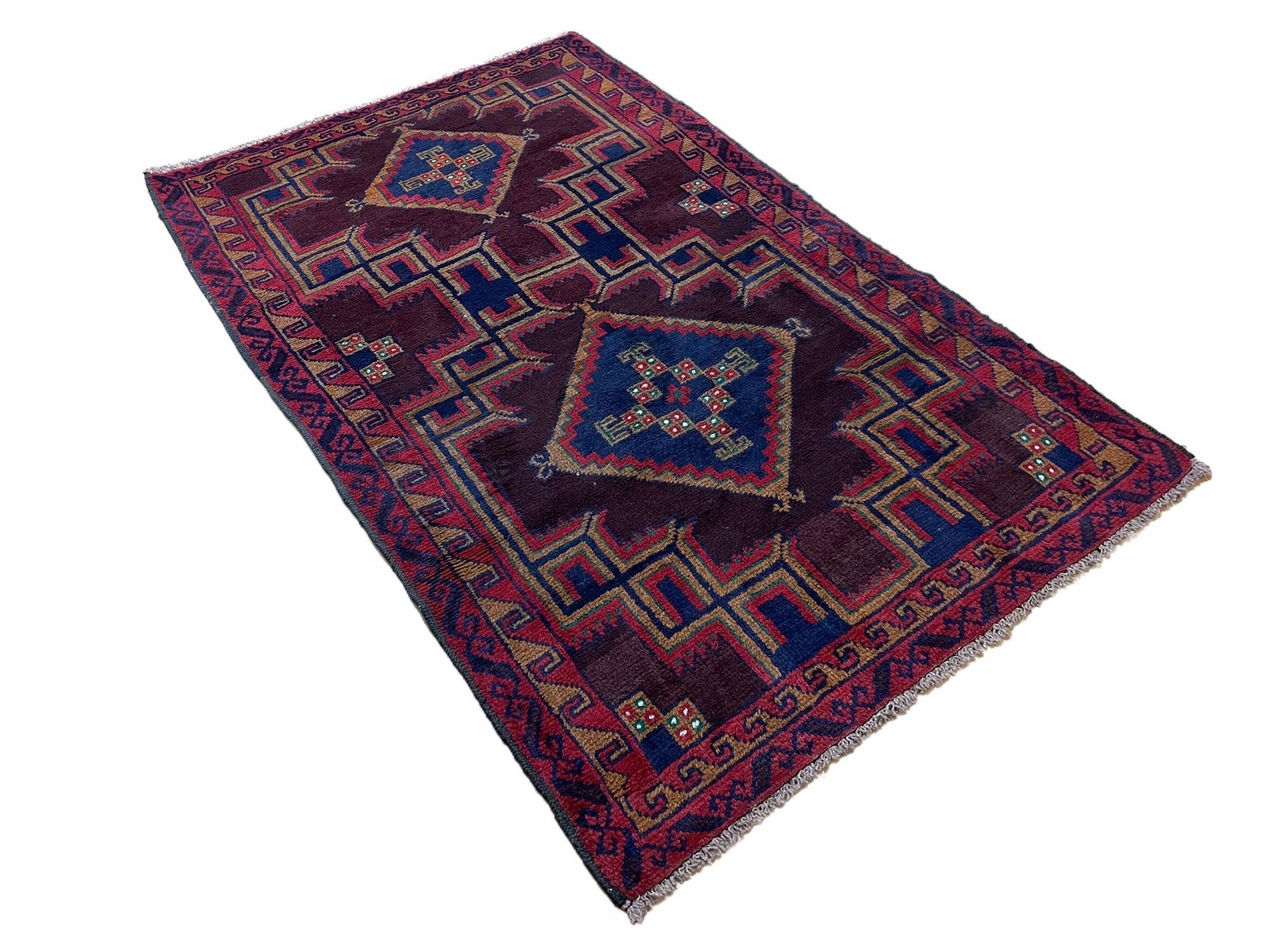 2'11" X 4'6" Vintage Handmade Tribal Wool Rug Balouchi Rug Afghan Rug Geometric - Nuvé