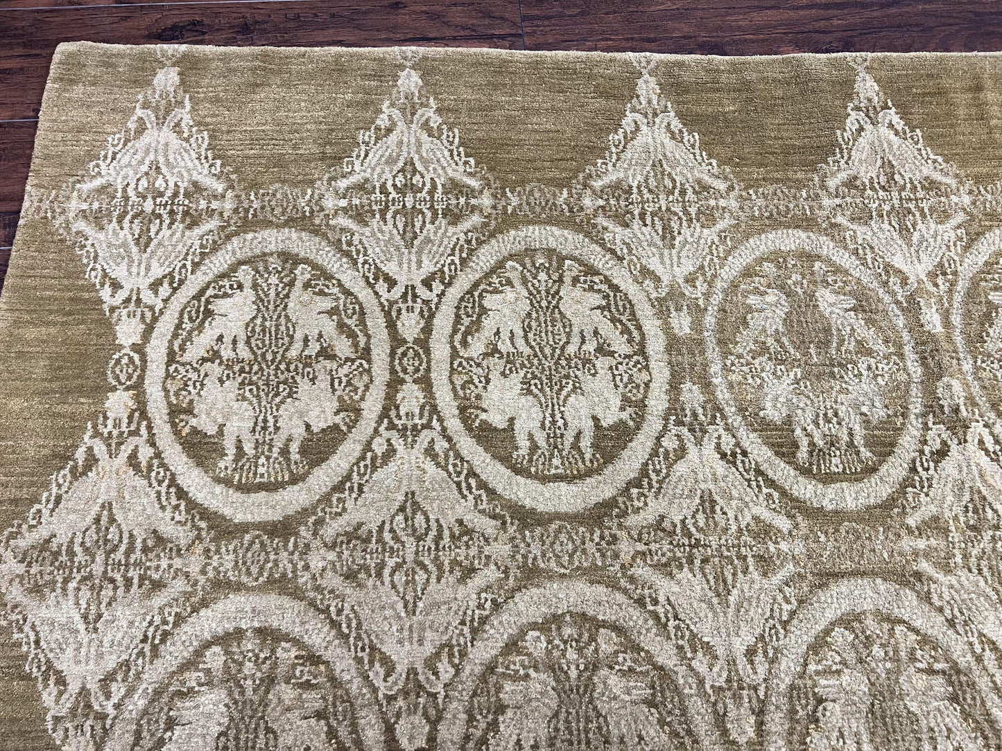 Tibetan Rug 12x15, Wool Hand Knotted Carpet, Odegard Rug, Birds, Olive Green, 12 x 15 Oversized Handmade Contemporary Area Rug, Extra Large - Nuvé