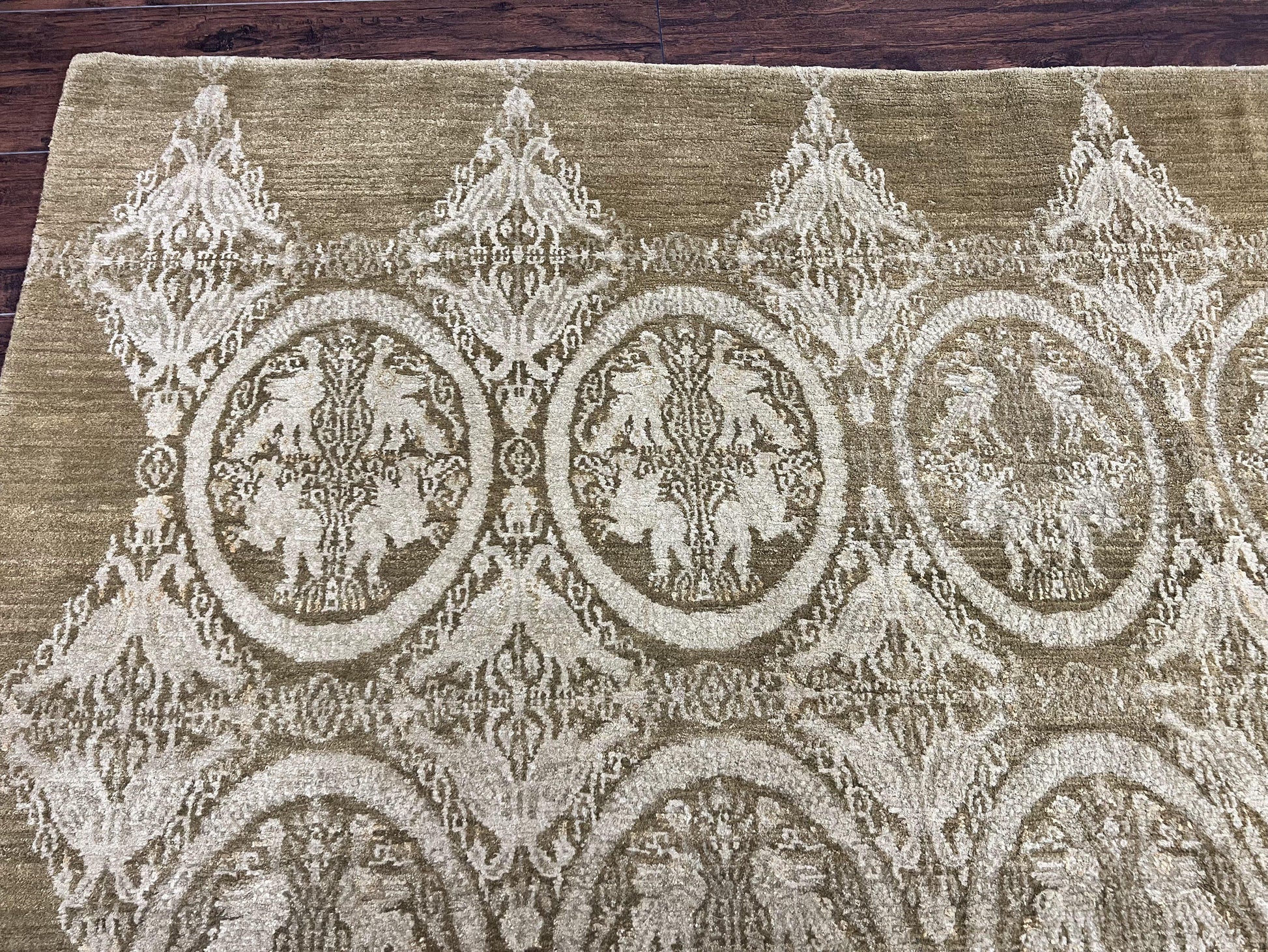 Tibetan Rug 12x15, Wool Hand Knotted Carpet, Odegard Rug, Birds, Olive Green, 12 x 15 Oversized Handmade Contemporary Area Rug, Extra Large - Nuvé