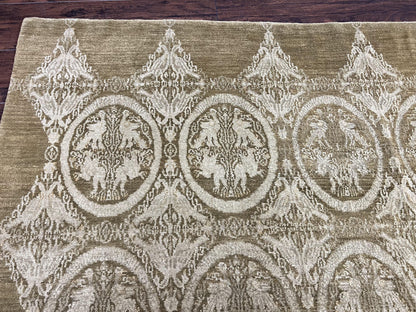 Tibetan Rug 12x15, Wool Hand Knotted Carpet, Odegard Rug, Birds, Olive Green, 12 x 15 Oversized Handmade Contemporary Area Rug, Extra Large - Nuvé