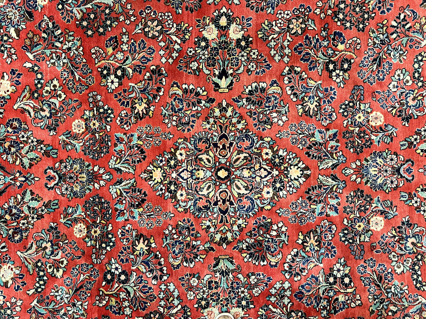 Square Persian Sarouk Rug 11x11 ft, Rare Size, Hand Knotted Wool Floral Allover Red Persian Carpet, Handmade Antique Rug - Nuvé