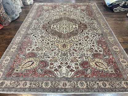 Turkish Sivas Rug 9x12, Handmade Vintage Wool Carpet, Cream Ivory - Nuvé