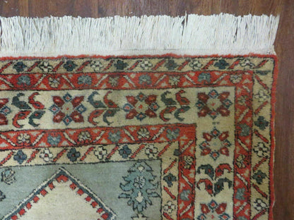 4' X 7' Vintage Handmade Knotted Rug India Caucasian Wool Soft Green Organic - Nuvé