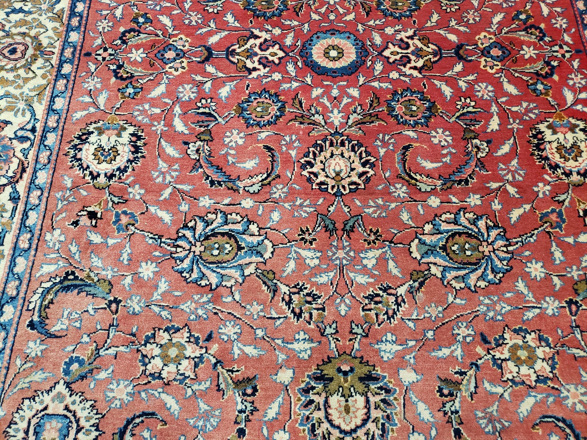 Semi Antique Persian Kashan, Red & Cream, Hand-Knotted, Wool, 4' 8" x 6' 6", Pair A - Nuvé