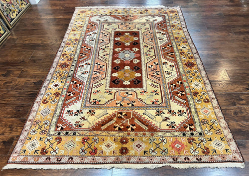 Turkish Rug 7x10, Wool Hand Knotted Vintage Carpet, Geometric Kazak Pattern - Nuvé