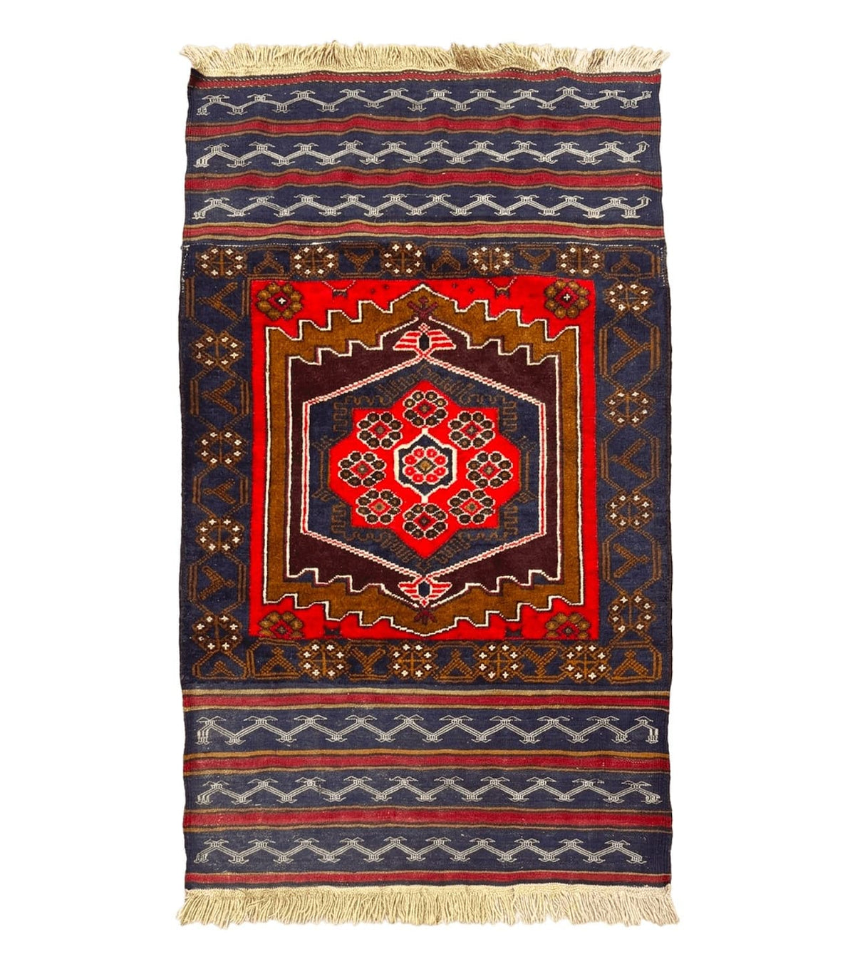 Afghan Rug 3x5, Tribal, Navy Blue, Wool, Handmade, Geometric, Rustic