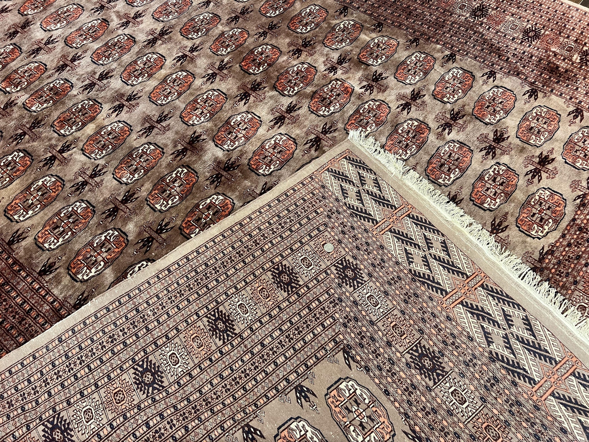 Pakistani Bokhara Turkoman Rug 7x10, Handmade Vintage Wool Carpet, Brown-Red - Nuvé