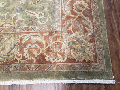 Vintage Indo Mahal Area Rug 9x12, Wool Hand-Knotted Laurel Green & Auburn Indian Carpet, 9 x 12 Floral Carpet, Living Room Rug - Nuvé