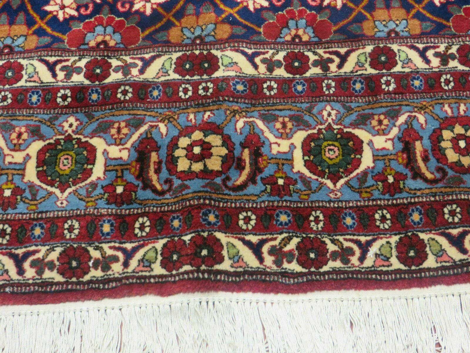 Navy Blue Antique Persian Rug 7x11, Veramin Mina Khani Repeated Allover Pattern, Vintage Authentic Hand Knotted Handmade Wool Room Sized Carpet - Nuvé