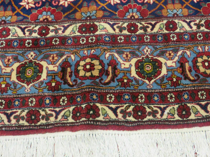Navy Blue Antique Persian Rug 7x11, Veramin Mina Khani Repeated Allover Pattern, Vintage Authentic Hand Knotted Handmade Wool Room Sized Carpet - Nuvé