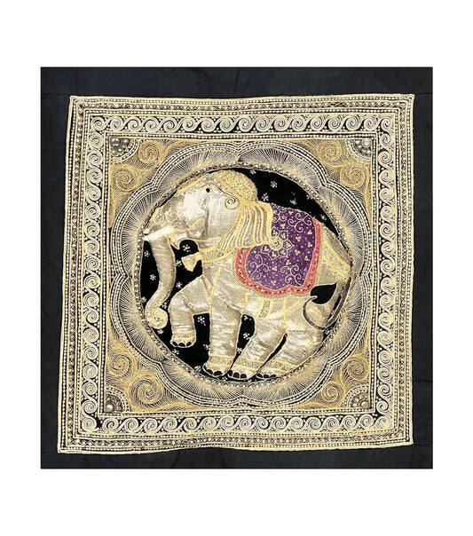 Indian Embroidery 3x3, Elephant Design, Detailed Needlepoint, Beadwork