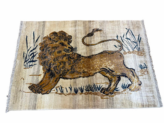 3.5 X 4 Handmade Hand-Knotted New Vintage Rug Quality Wool Lion Organic Dyes - Nuvé