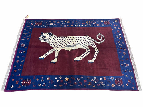 5 X 7 Handmade Zagros Wool Rug Snow White Panther Maroon Blue Organic Dyes - Nuvé