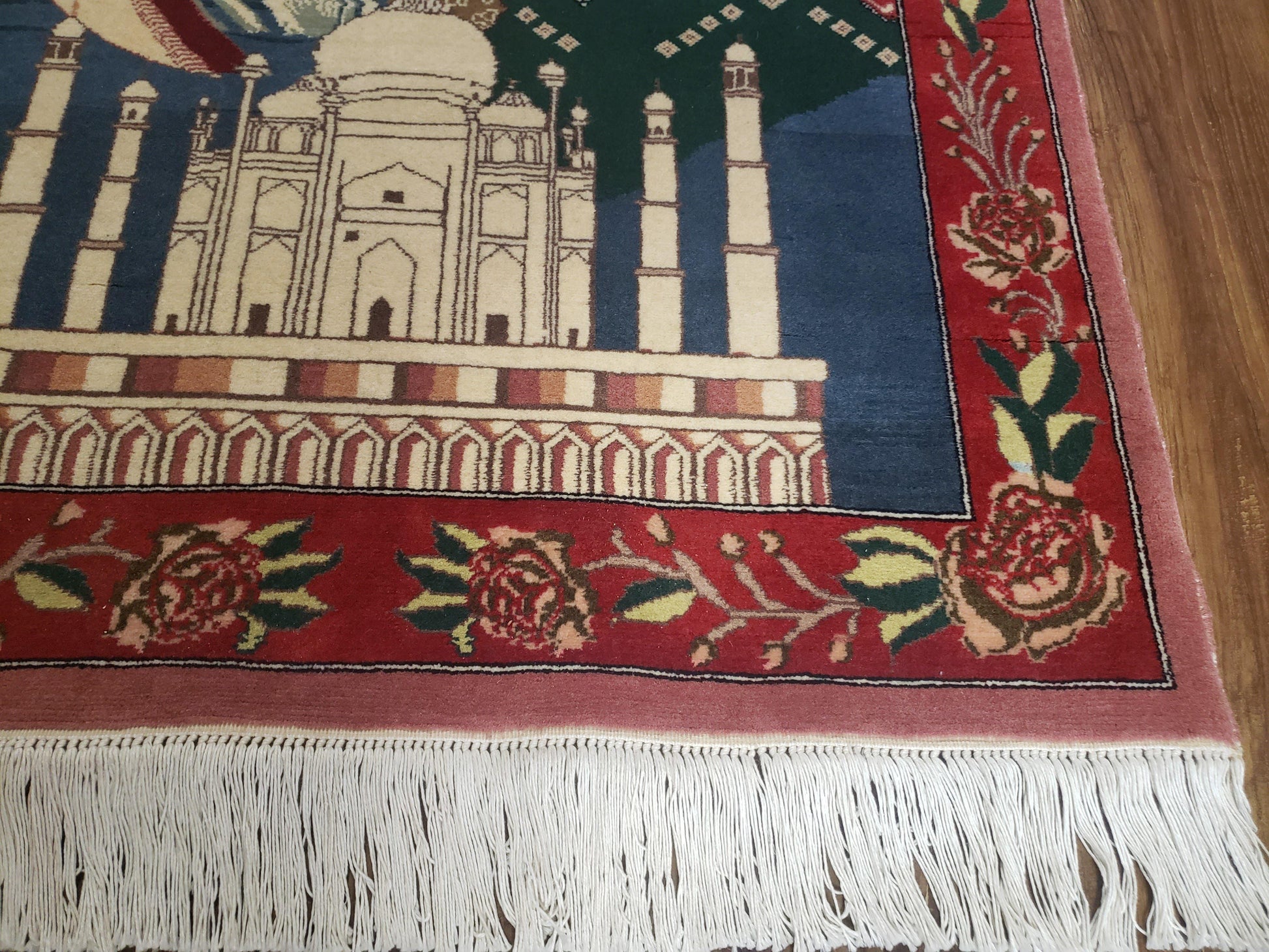 Vintage Small Pictorial Lovers Rug 2.5 x 4, Taj Mahal Indo Persian Rug, Wool Hand-Knotted Indian Rug, King & Queen, Layla and Majnun - Nuvé