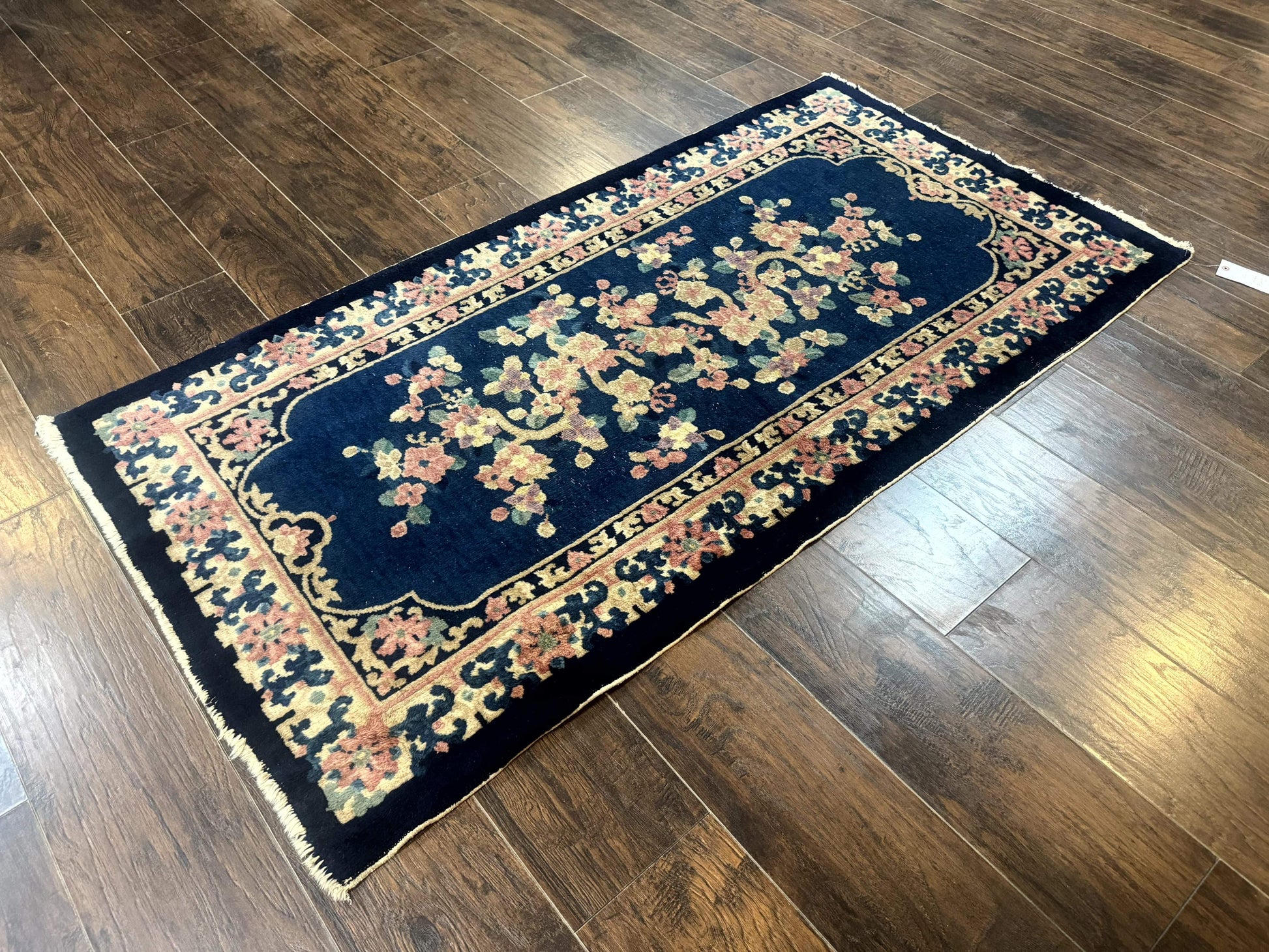 Blue and Beige Chinese Wool Rug 3x6, Chinese Fete Rug, Peking Rug, Antique Chinese Carpet - Nuvé