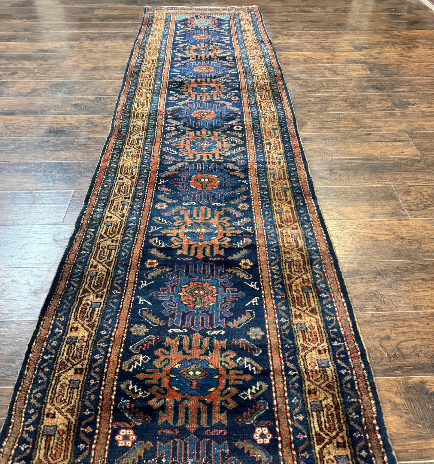 Antique Persian Sarab Runner 3x17, Blue Persian Runner Rug, Long Handmade Wool Carpet for Hallway, Rare, Tribal - Nuvé