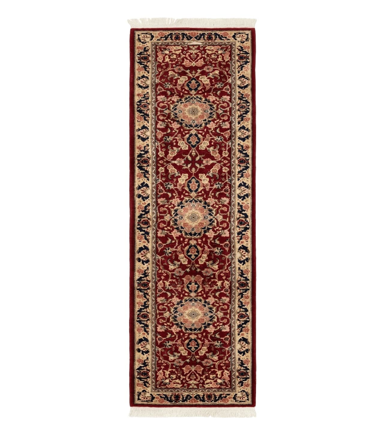 Short Runner Rug 2x6, Fine 200 KPSI, Red Floral Medallion, Wool and Silk Highlights, Persian Runner Rug, Traditional, Sino Persian