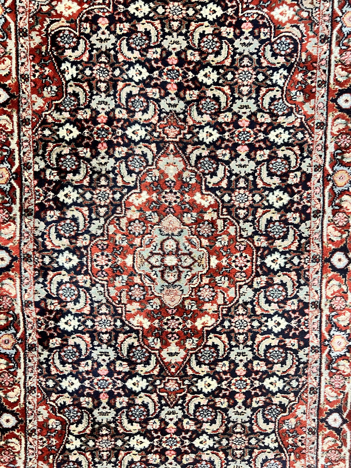 Indo Persian Rug 3x4, Herati Allover Pattern, Midnight Blue and Red, Small Vintage Handmade Wool Rug - Nuvé