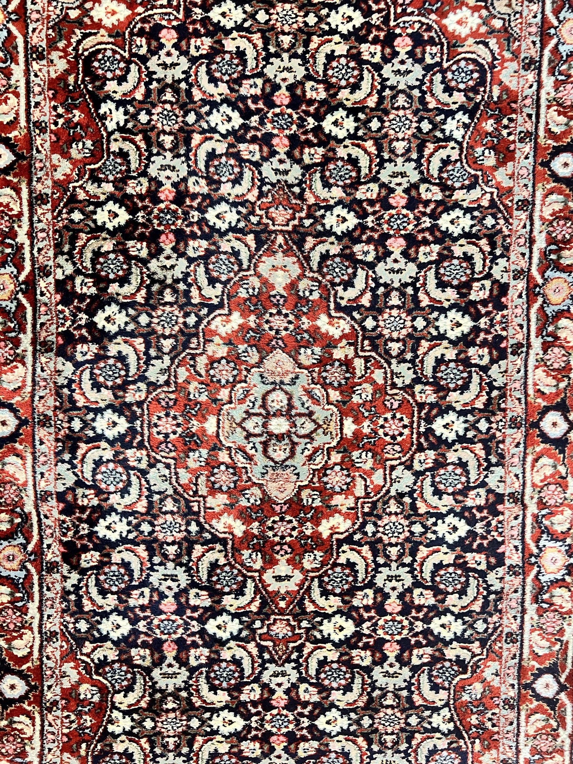 Indo Persian Rug 3x4, Herati Allover Pattern, Midnight Blue and Red, Small Vintage Handmade Wool Rug - Nuvé