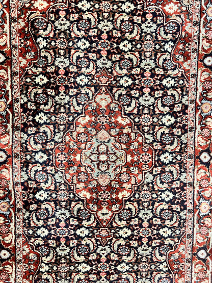 Indo Persian Rug 3x4, Herati Allover Pattern, Midnight Blue and Red, Small Vintage Handmade Wool Rug - Nuvé