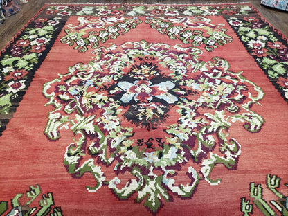 Karabakh Rug 8x11, Caucasian Kilim Rug, Vintage Antique Turkish Anatolian Azerbaijani Carpet, Wool Red & Black Hand-Woven 8 x 11 Living Room - Nuvé