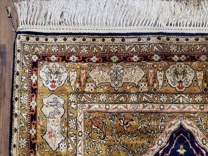 Semi Antique Persian Qum Silk Prayer Rug, Silk, Hand-Knotted, 3'6" x 5'