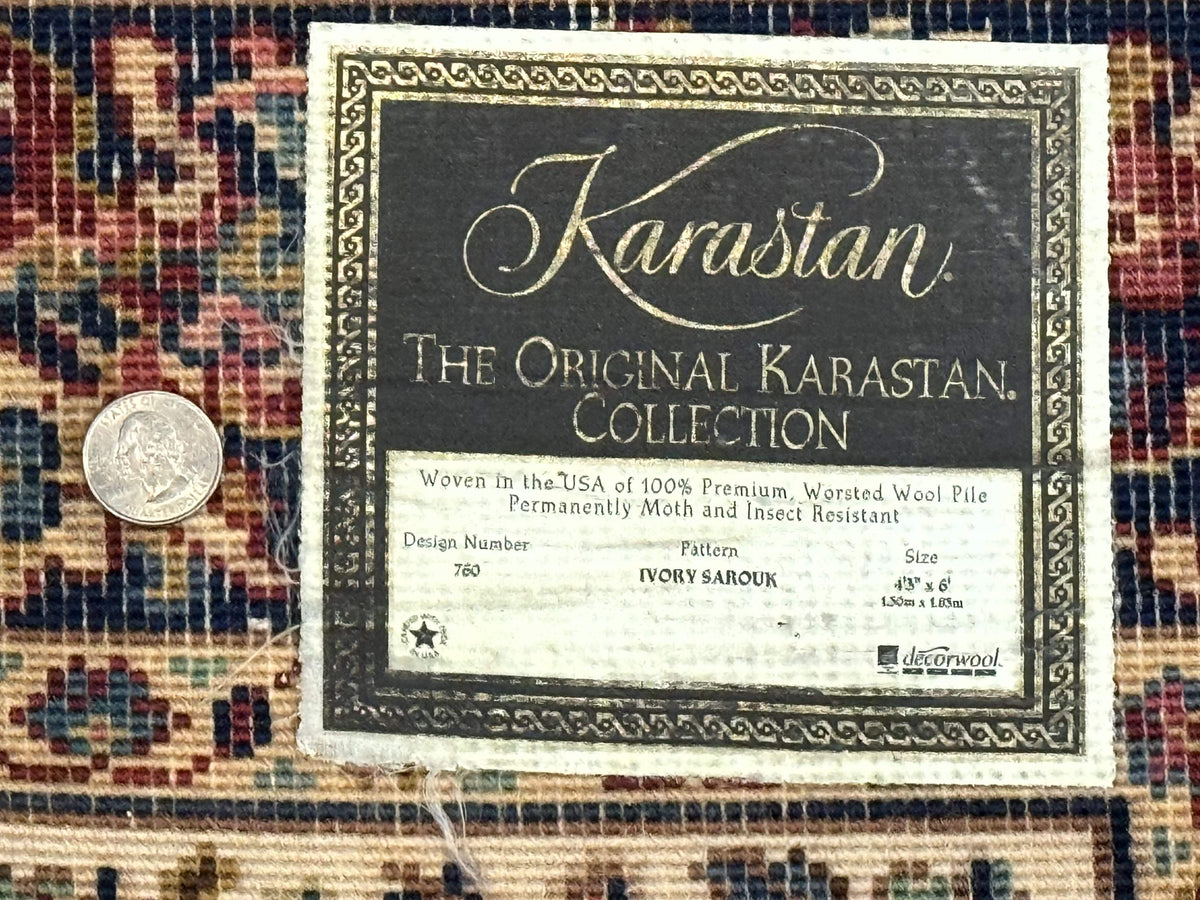 4x6 Karastan Rug Ivory Sarouk #760, Wool Vintage Original 700 Series