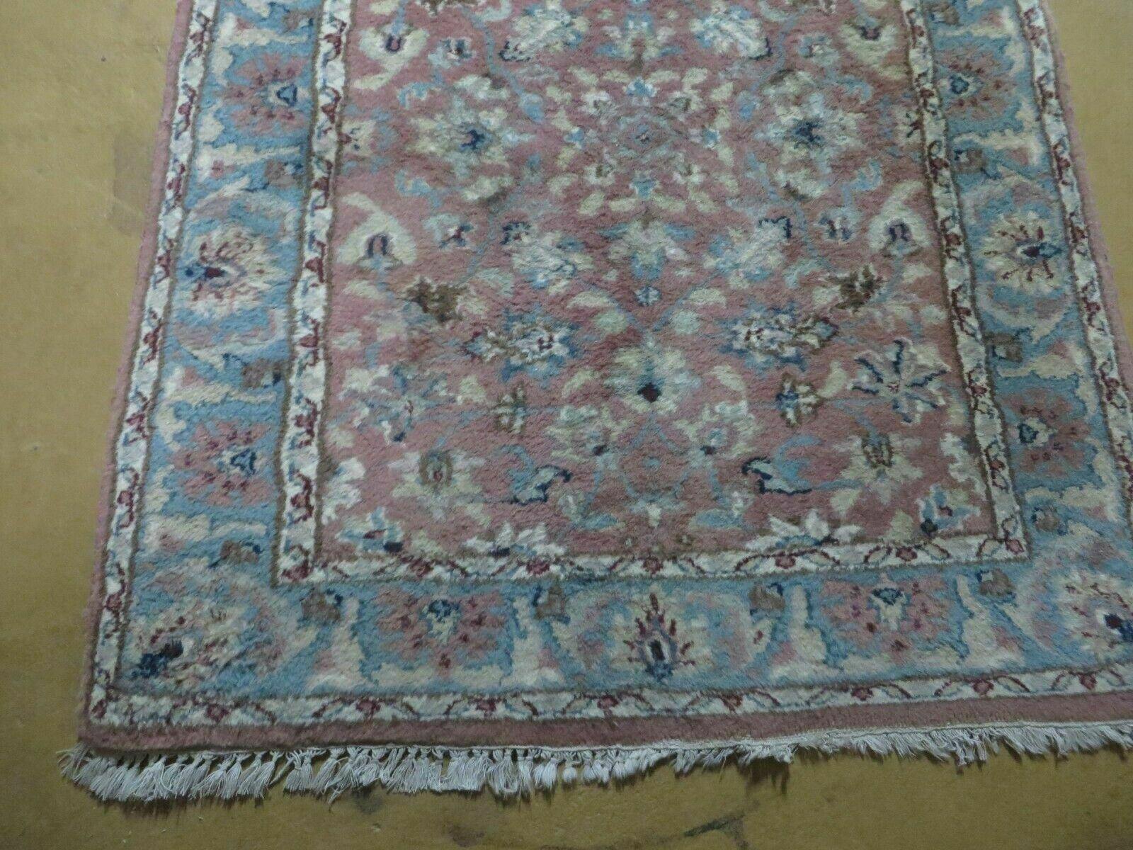 Indo Persian Runner Rug 2.8 x 12, Wool Hand Knotted, Pink and Light Blue - Nuvé