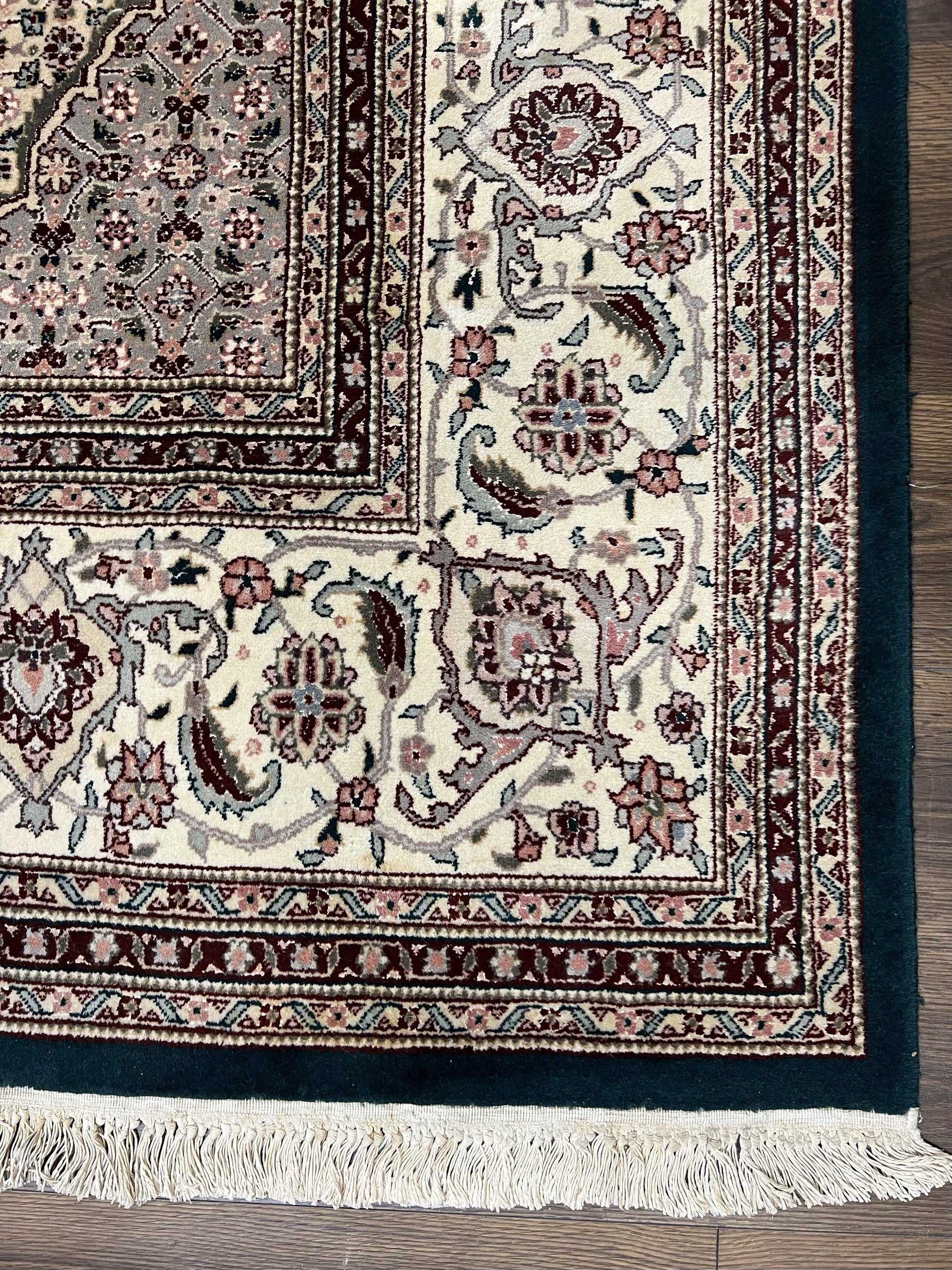Sino Persian Rug 9x12, Dark Green and Ivory, Medallion, Mahi Herati, Elegant Oriental Carpet, Wool Hand Knotted Traditional Room Sized Rug - Nuvé