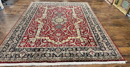 Indo Persian Rug 8x10, Red Vintage Wool Traditional Carpet, Floral, Handmade - Nuvé