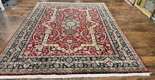 Indo Persian Rug 8x10, Red Vintage Wool Traditional Carpet, Floral, Handmade - Nuvé