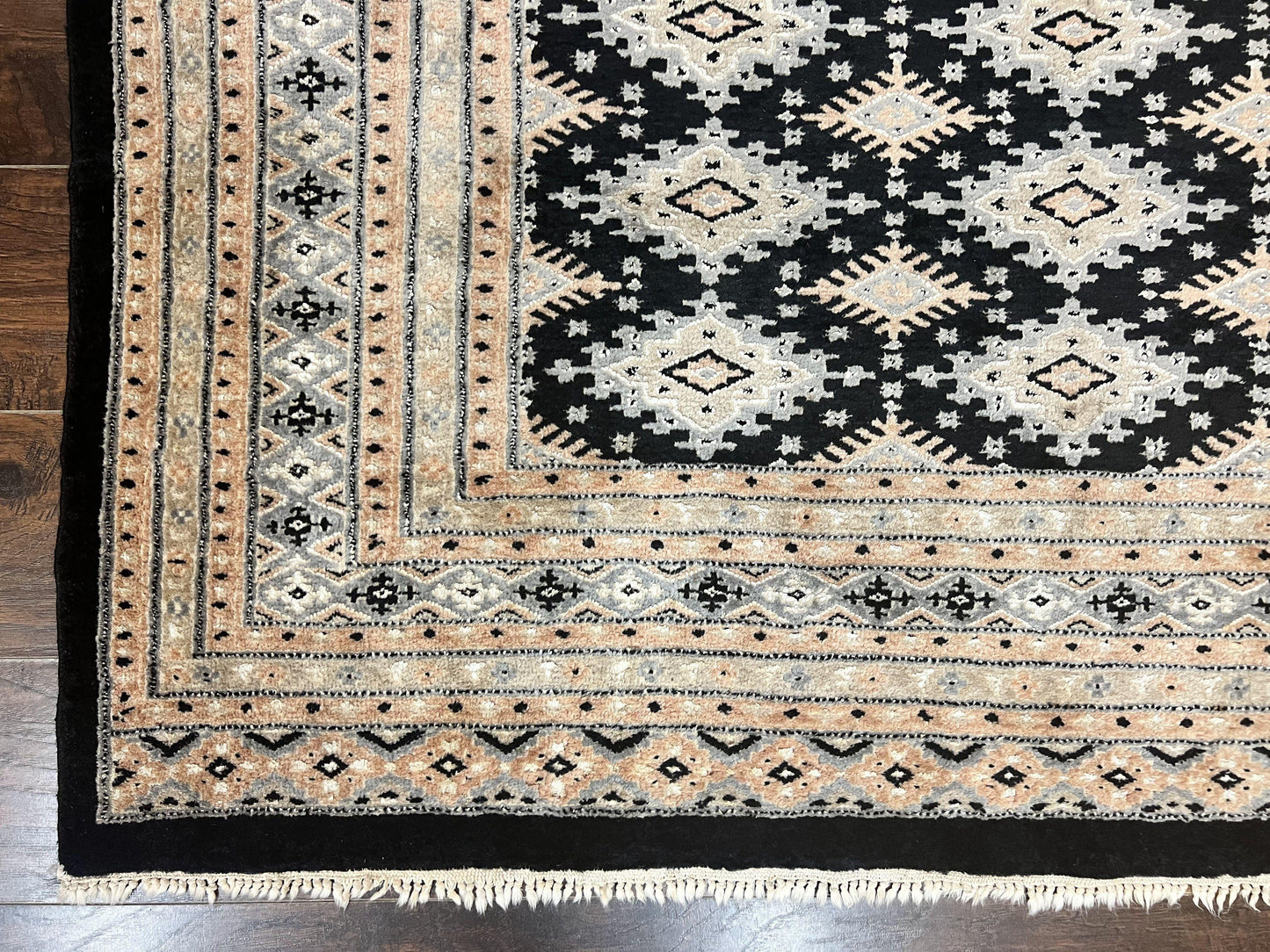 Pakistani Bokhara Rug 6x9, Hand Knotted Vintage Wool Carpet with Silk Highlights, Very Fine 320 KPSI, Medium Size - Nuvé
