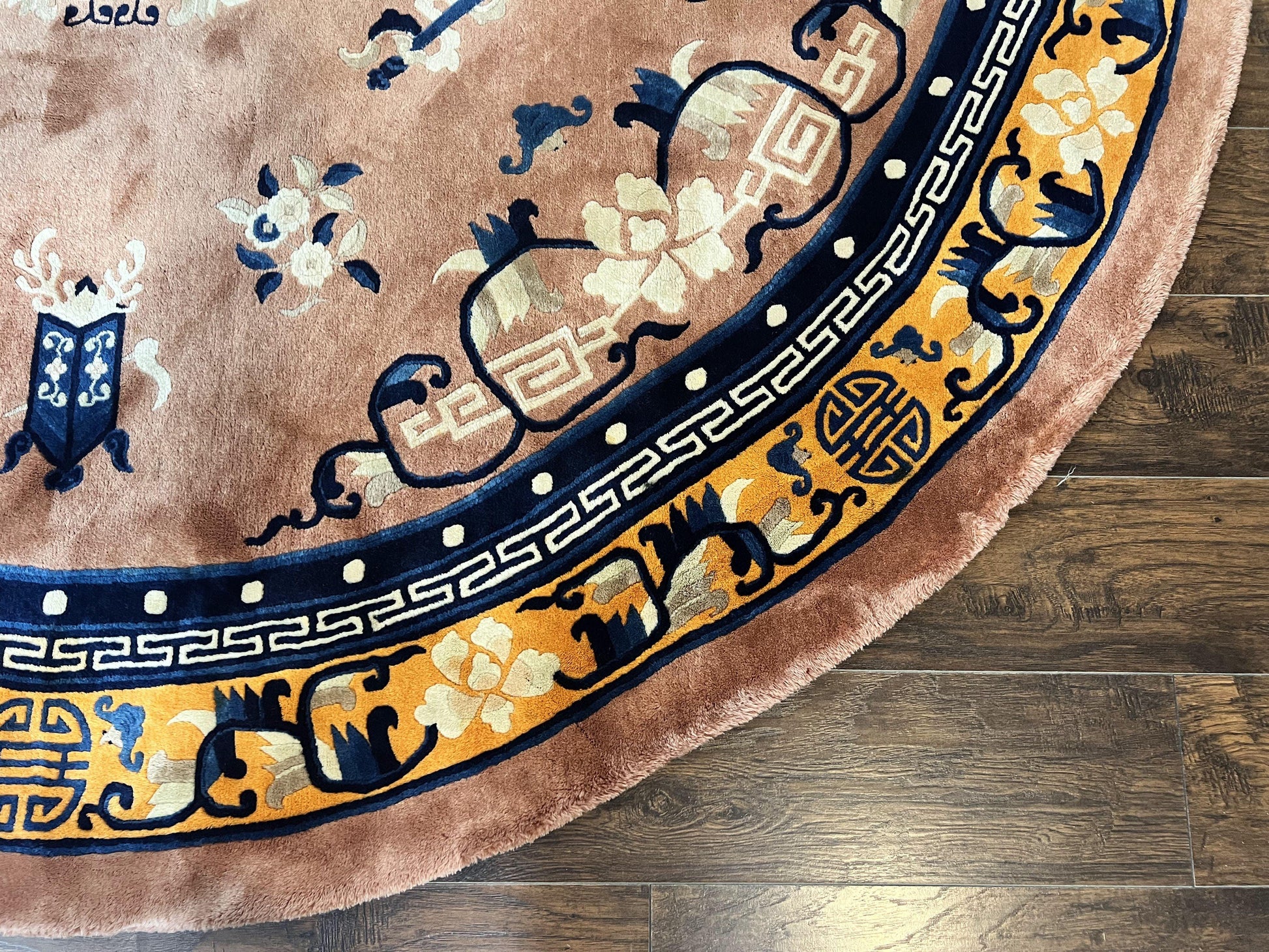 Antique Round Chinese Wool Rug 8x8, Chinese Peking Carpet, Asian Oriental Carpet 8 x 8 ft, Chinese Art Deco Rug, Nichols Rug - Nuvé