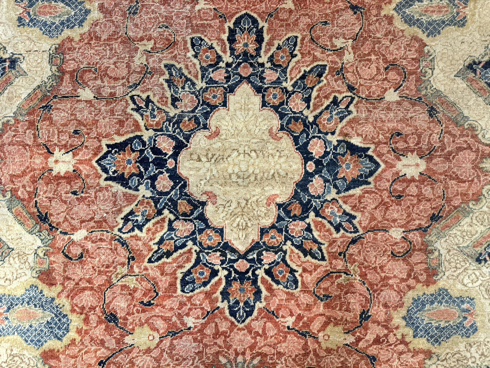 Antique Persian Sarouk Rug 9x12, Boteh Paisleys, Light Red Navy Blue - Nuvé