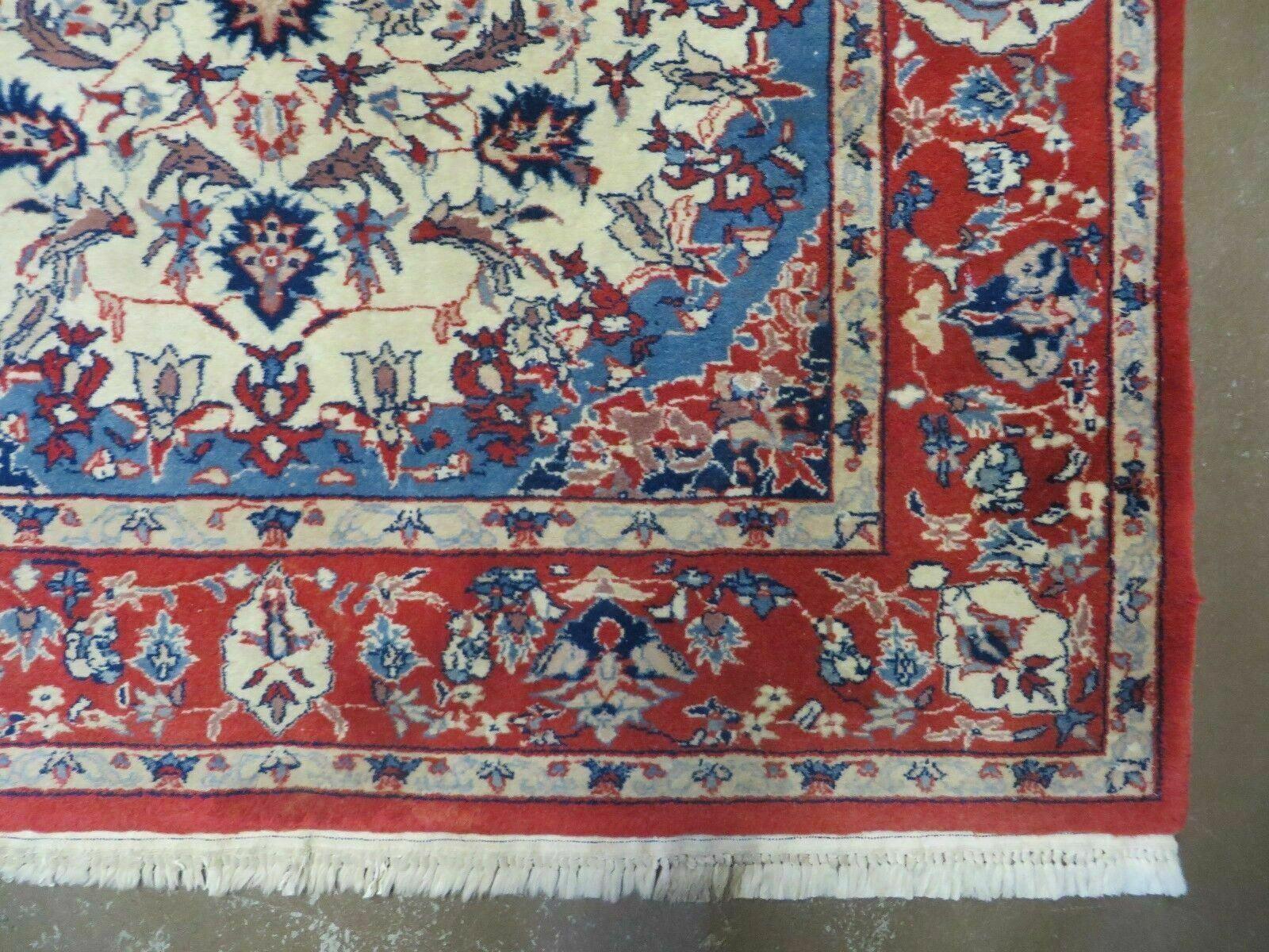 3' X 5' Vintage Handmade Authentic Oriental Floral Medallion Fine Wool Rug Beige Red and Blue Top Quality Veg Dyes - Nuvé