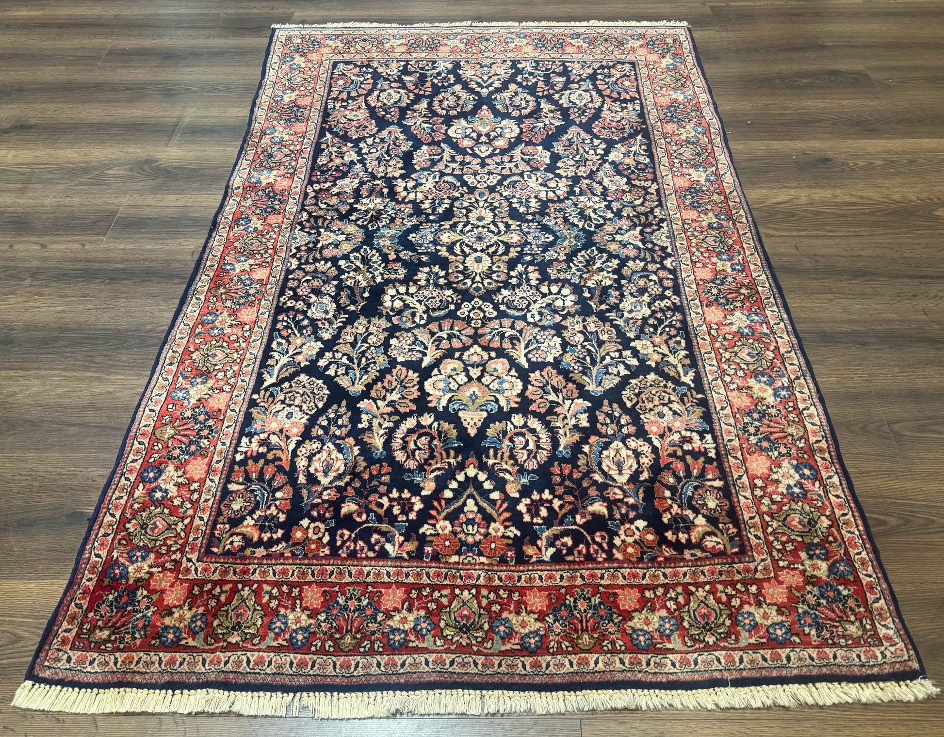 Navy Blue Persian Rug 4x6, Sarouk Mohajeran Carpet, Antique Persian Rug, Floral - Nuvé