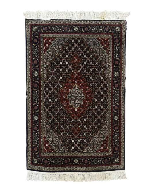 Persian Tabriz Rug 3x5, Wool on Silk Foundation, Very Fine 550 KPSI, Dark Navy Blue