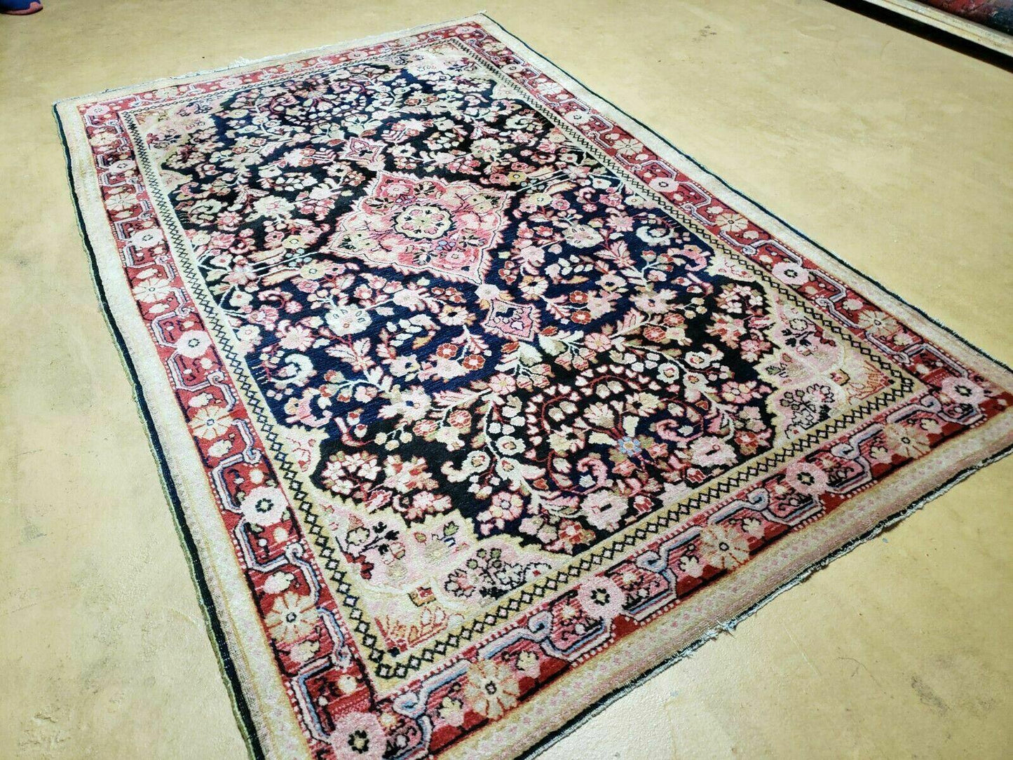 4' X 6' Antique Handmade India Floral Oriental Wool Rug Carpet Organic Blue - Nuvé