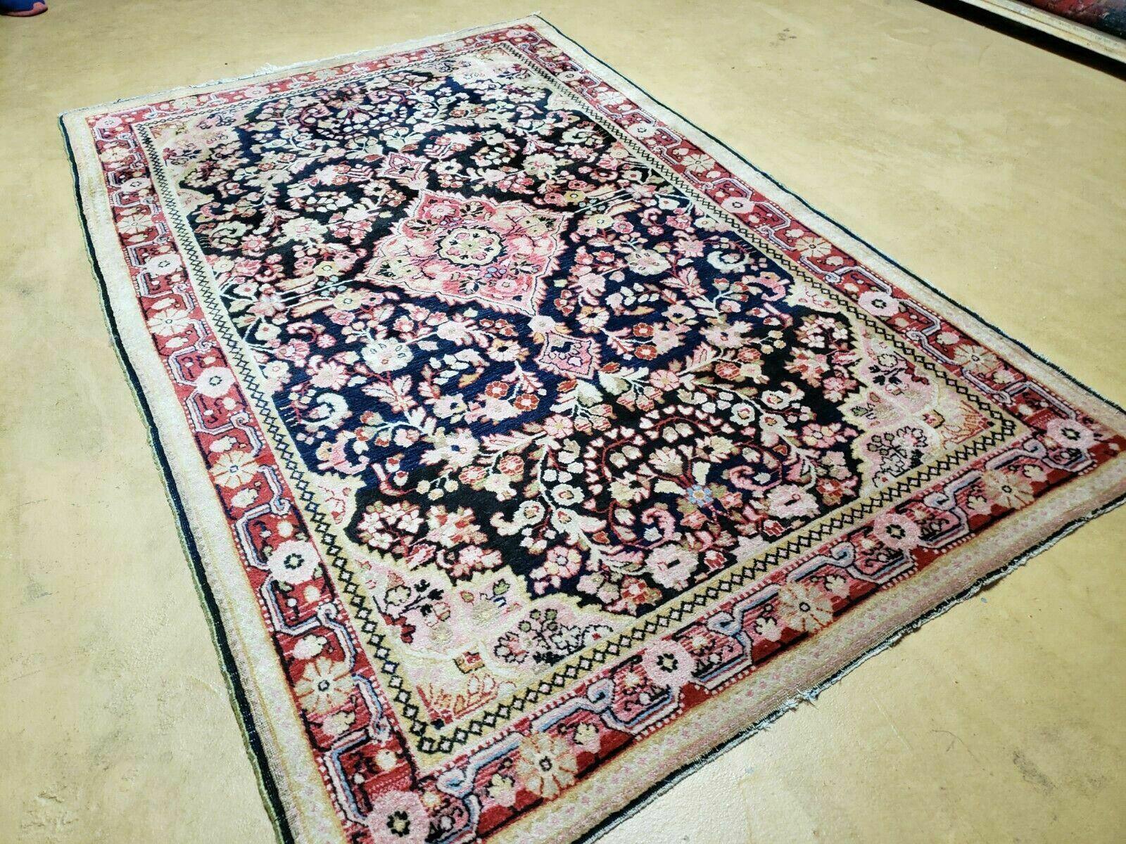 4' X 6' Antique Handmade India Floral Oriental Wool Rug Carpet Organic Blue - Nuvé