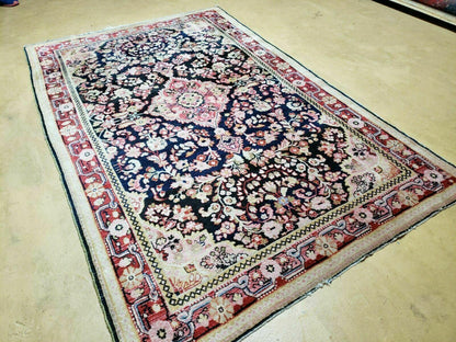 4' X 6' Antique Handmade India Floral Oriental Wool Rug Carpet Organic Blue - Nuvé
