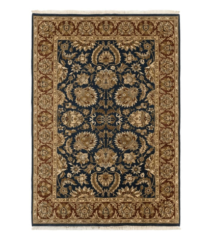Indian Agra Rug 6x9, Floral, Traditional Rug, Dark Green Maroon Tan