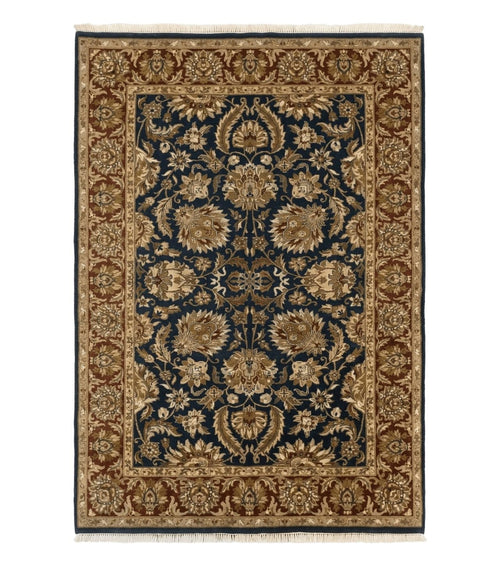Indian Agra Rug 6x9, Floral, Traditional Rug, Dark Green Maroon Tan