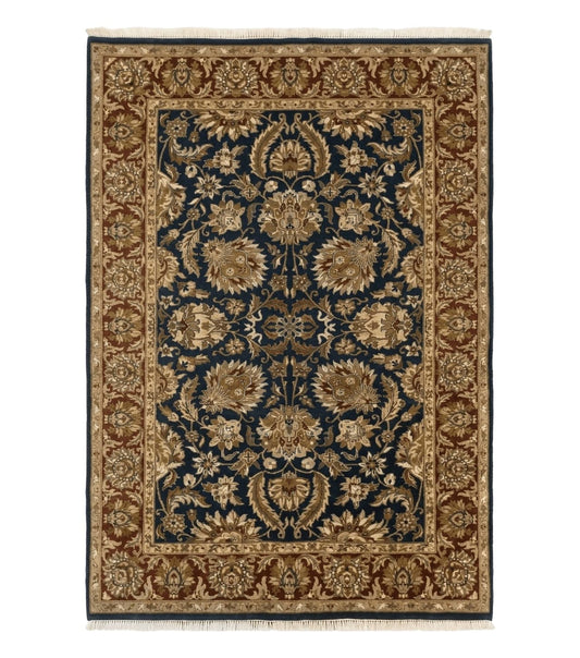 Indian Agra Rug 6x9, Floral, Traditional Rug, Dark Green Maroon Tan