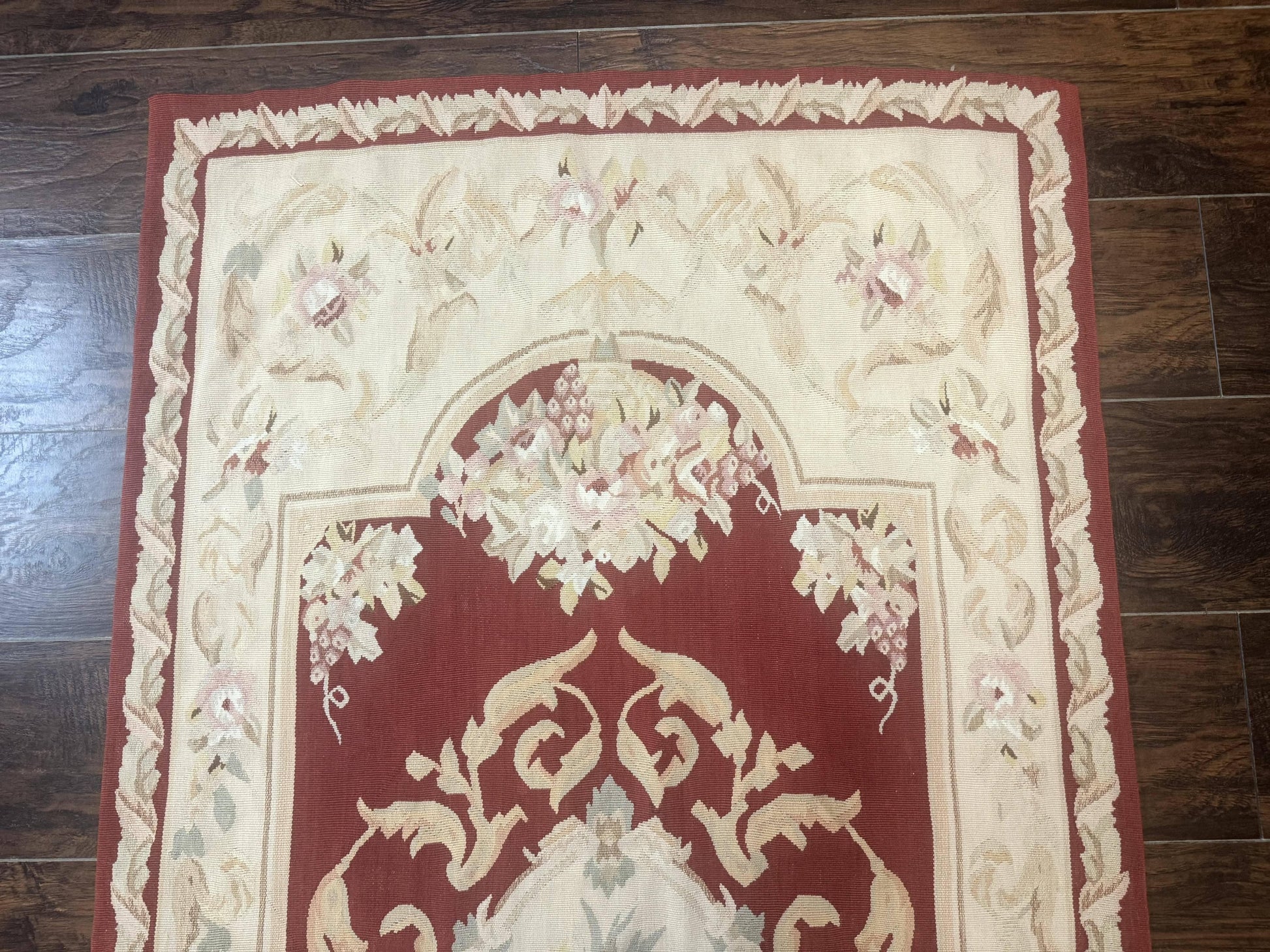Aubusson Runner Rug 3x10, European Design, Red and Beige, Elegant, Handmade Wool Rug - Nuvé