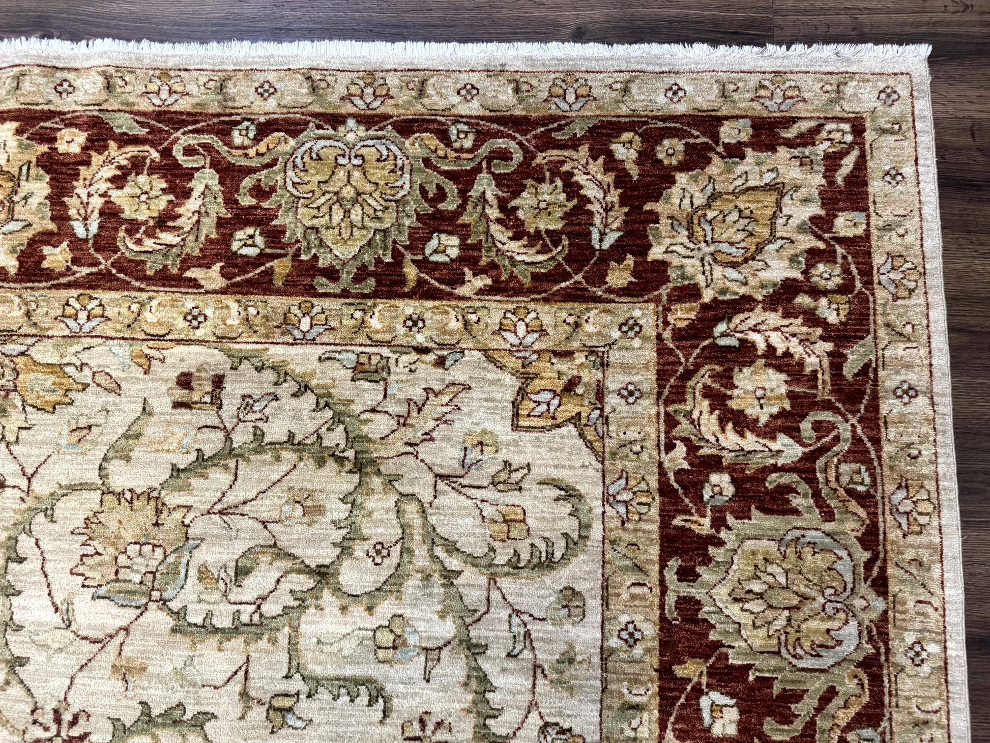 Pakistani Rug 9x12, Floral Allover Peshawar Carpet, Chobi, Beige and Rust Red, Traditional - Nuvé